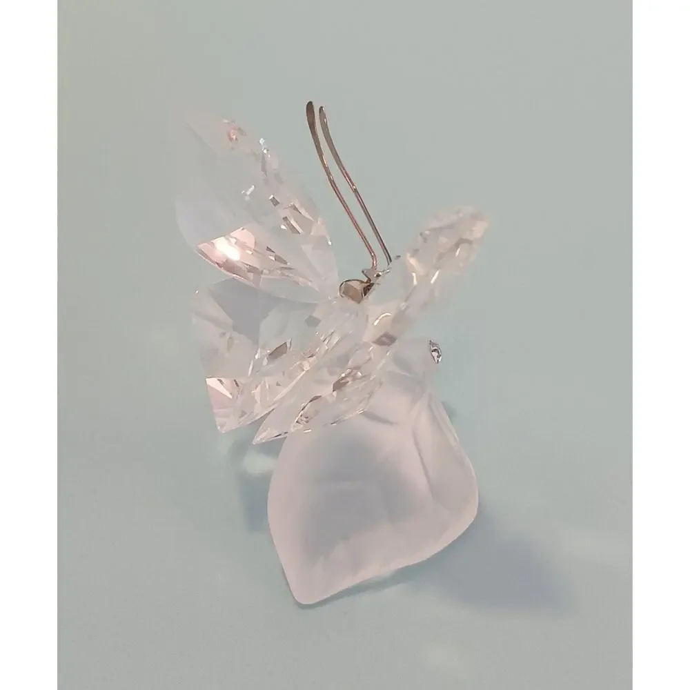Swarovski Silver Crystal Butterfly on Leaf Figurine Austria Art 7619